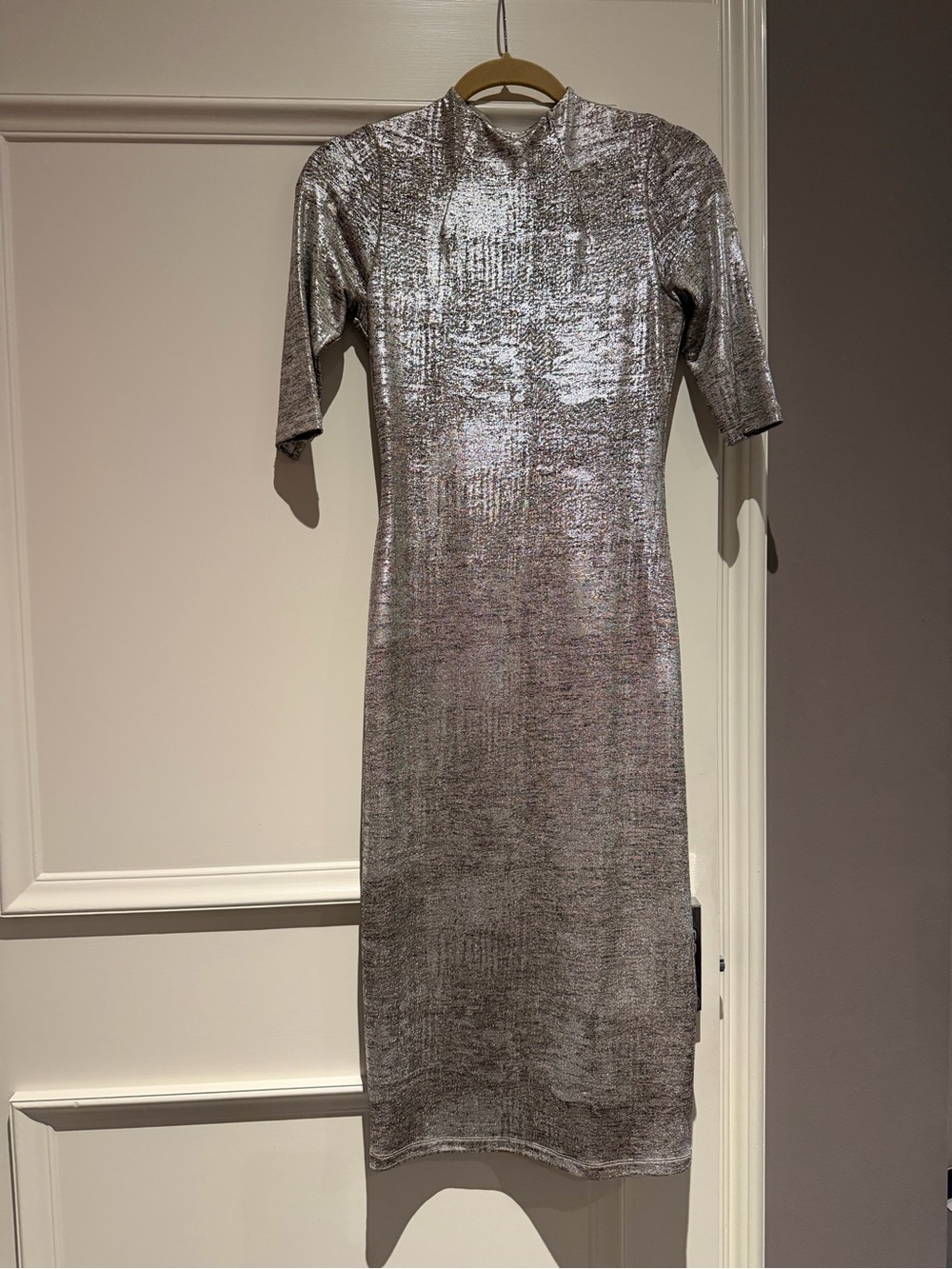Alice + Olivia Metallic Silver Midi Dress